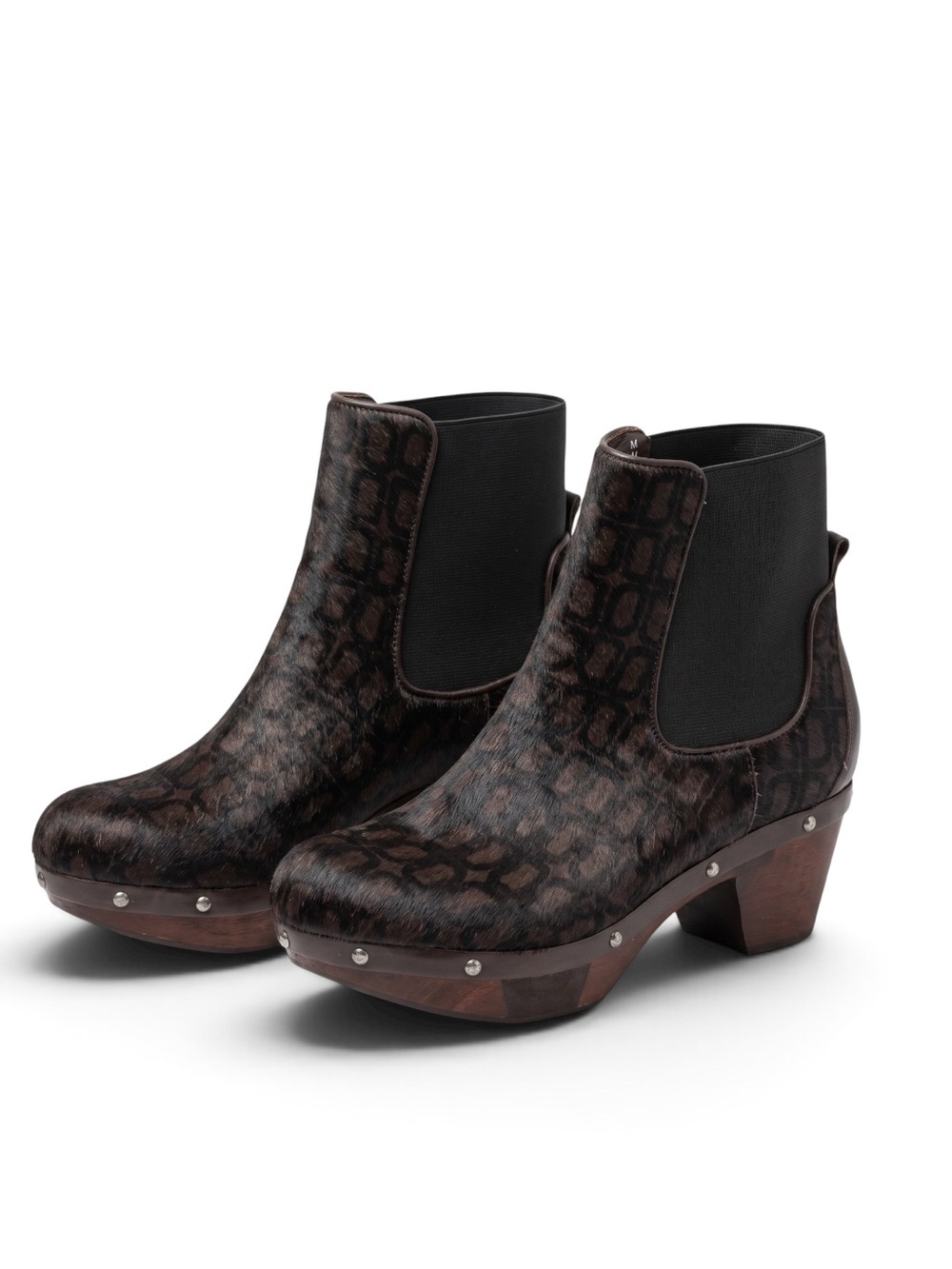 Rockport Adiprene Brown Black Pony Hair Booties Pull On Wood Clog Sole Size 7M